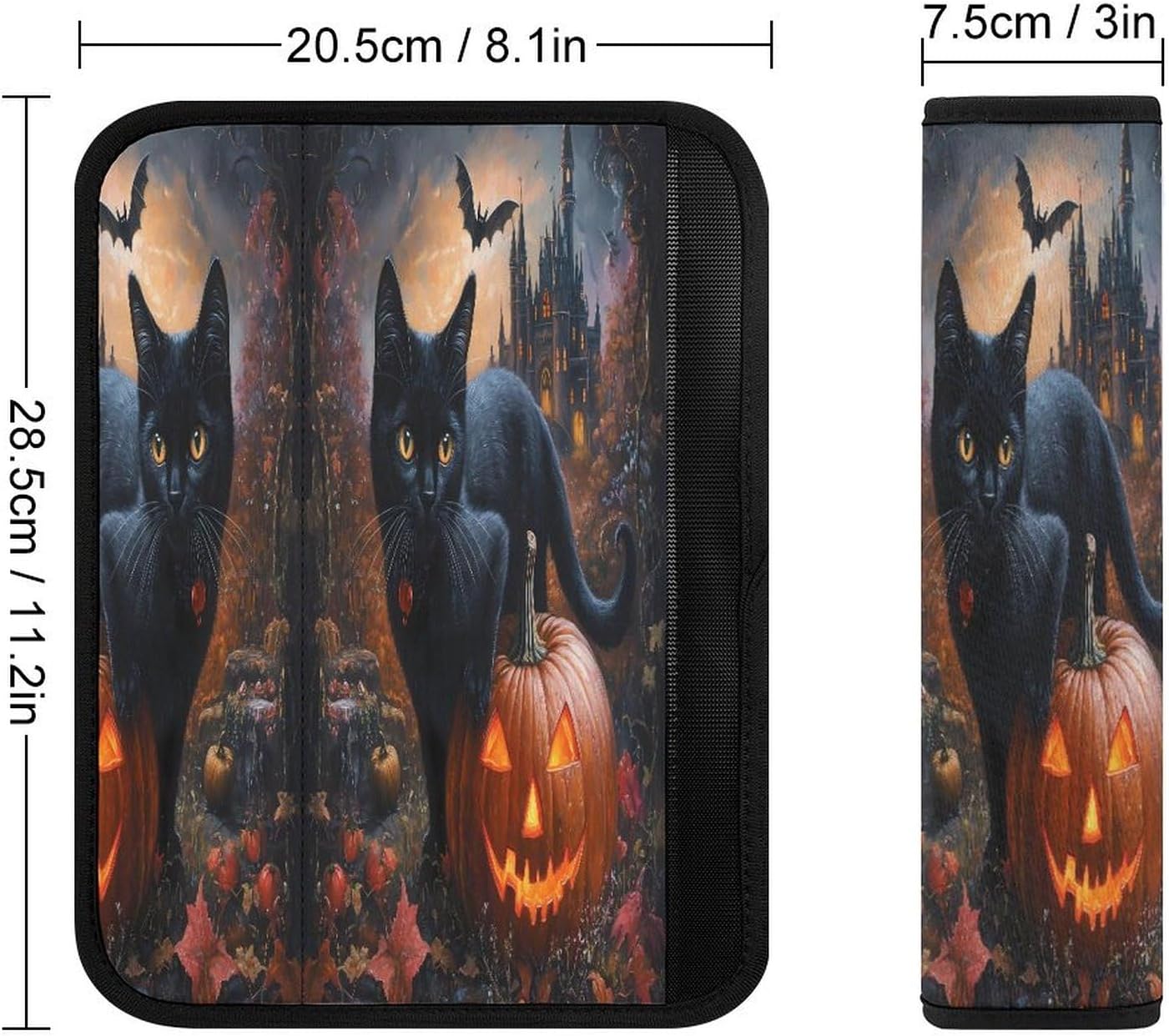 Halloween Pumpkin Black Cat Castle Car Seat Strap Covers Soft Seat Strap Shoulder Pads Seatbelt Covers for All Car Seats 2PCS