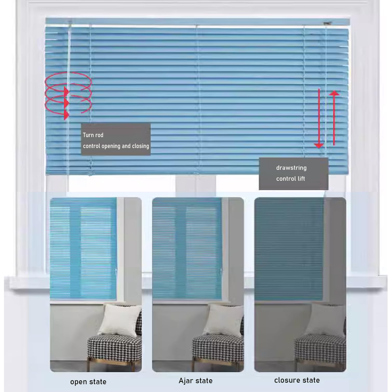 Jalousie Aluminium und Metall,Verdunkelungsrollos,Horizontale Jalousette,Tür Fenster Rollo,Sichtschutz,Licht- und Blendschutz,Für Heim- und Küchendekoration,Breite X Höhe (100x100cm)