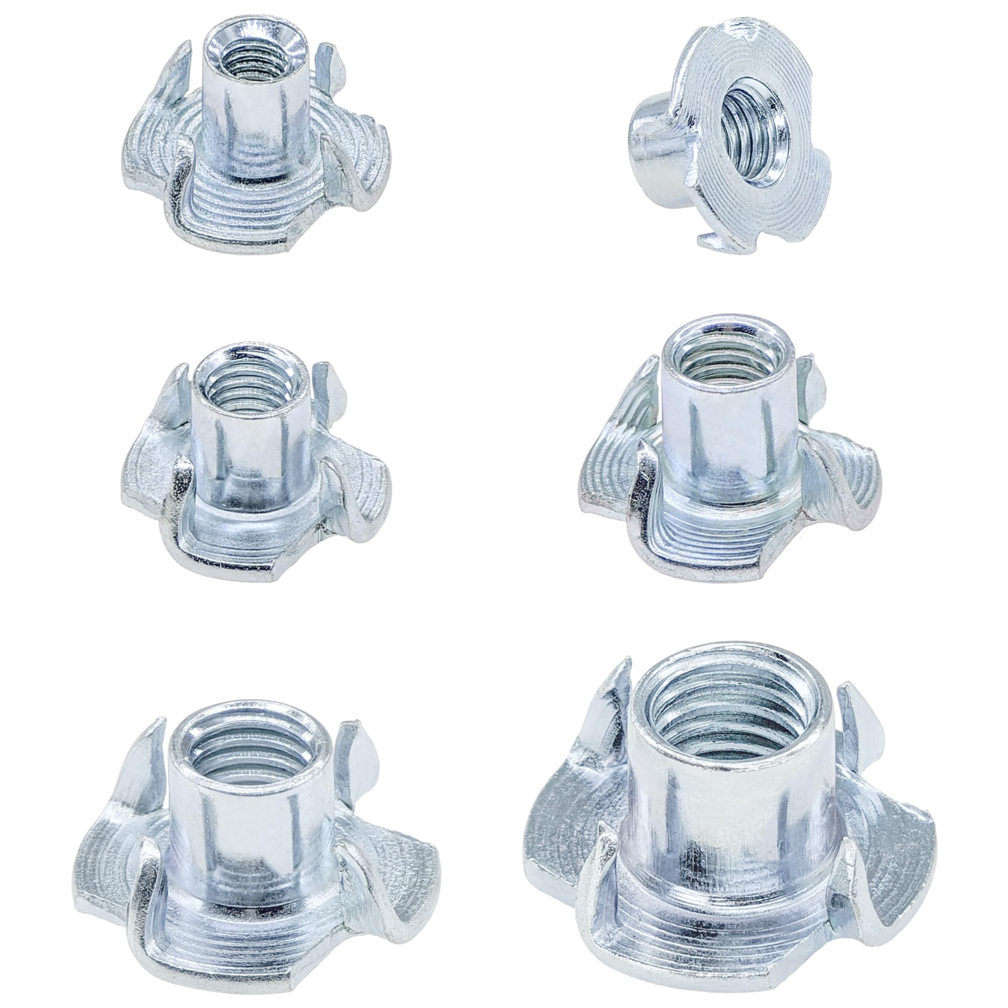 80-Pack T Nuts – Four Pronged Captive Nut Set (M4 / M5 / M6 / M8 / M10) for Wooden Furniture
