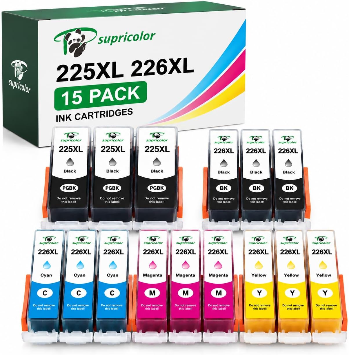 15 Pack PGI-225 CLI-226 Ink Cartridges High Yield Compatible with PIXMA iP4820 iP4920 iX6520 MG5120 MG5320 MG6120 MG6220 MG8120 MG8220 MX712 MX882 MX892 ( Without Gray)