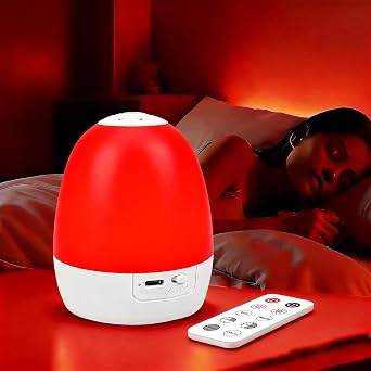 S SELDORAUK 670nm Red Light Sleep Lamp Night Light for Bedside Sleep with 2 Color Modes Red Warm White Stepless Dimming Touch Remote Control USB Type-C Charging Timer for Bedroom or Hanging Use