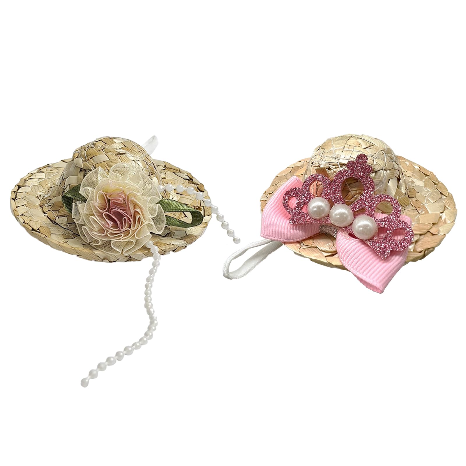 2Pcs Chicken Hats for Hen, Small Pet Straw Hat for Real Chickens 3.1 Inch Mini Hamster Pet Chicken Hat with Adjustable Elastic Strap and Decoration