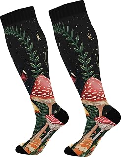 874 Crew Athletic Socks Night Mushroom Moon Stars Dress Crew Socks Funny Crew Socks Breathable Calf Socks For Hiking Sports Travel 40cm