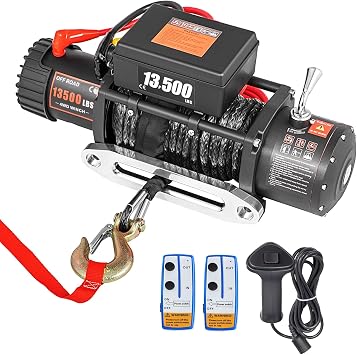 Electric Winch 12V, 13500lbs Synthetic Rope Towing Winches with Wireless & Handheld Remote Control, IP67 Waterproof Heavy Duty Wenches for Trailers SUV Truck Car Vehicles