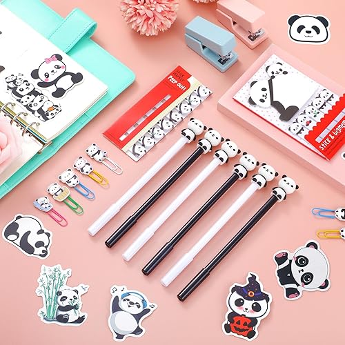 Miniatura 7 de Juego de 78 bolígrafos de panda, lindos bolígrafos de tinta de gel de panda de animales, marcadores de clip, notas adhesivas, notas de panda,