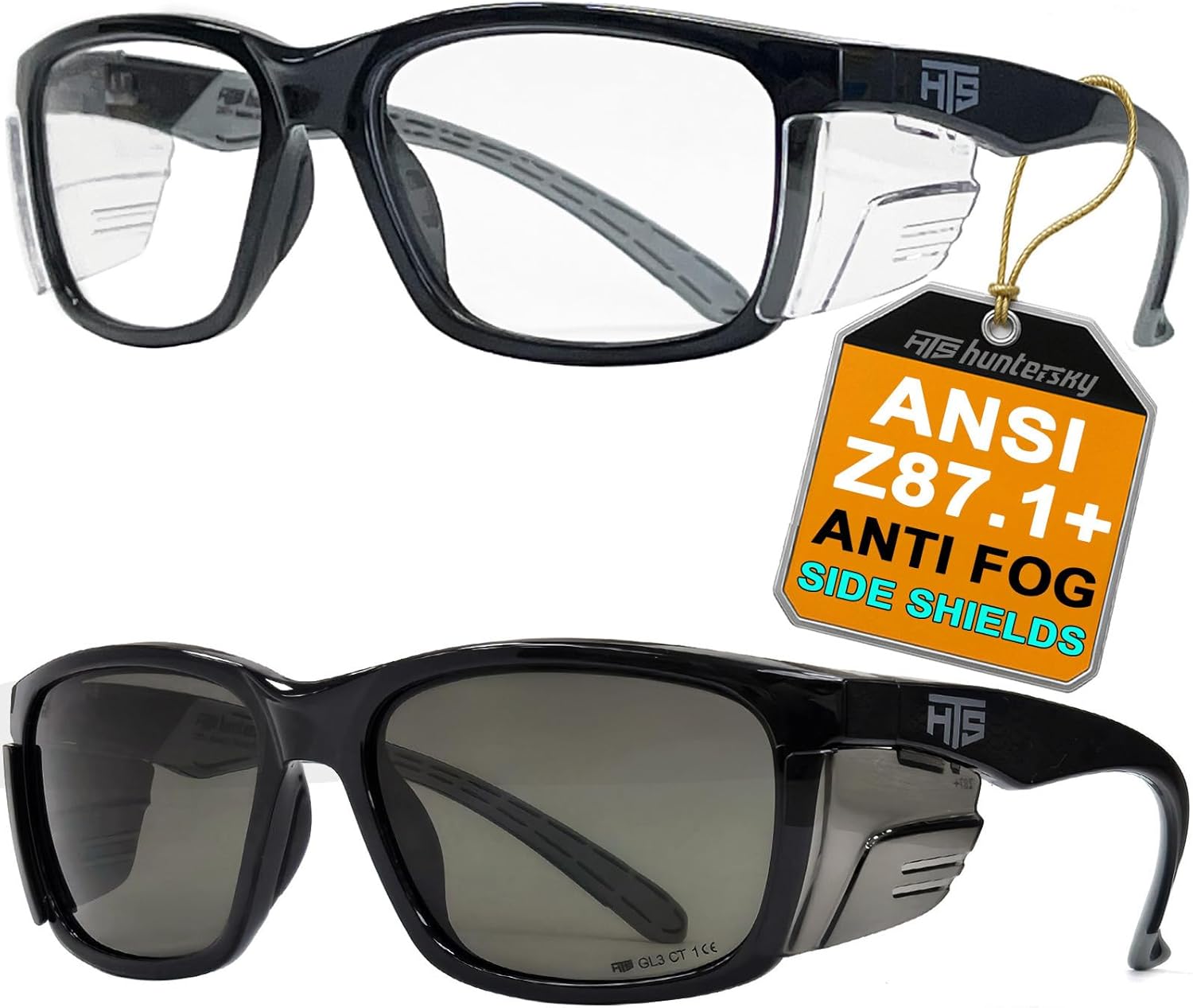 HTS HUNTERSKY E60 Anti-Fog Safety Glasses with Side Shields ANSI Z87 Eye Protection for Men Women Lab Chemistry Goggles DIY