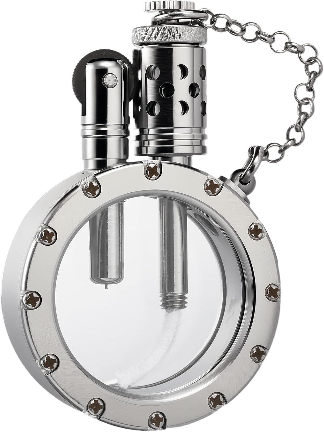 Unique Classic Windproof Kerosene Brass Lighter,Refillable Silver Lighters,Outdoor Camping,Transparent,Flint Wheel, Collectible,Men's Gift,Thorens Round Pocket Watch Lighter