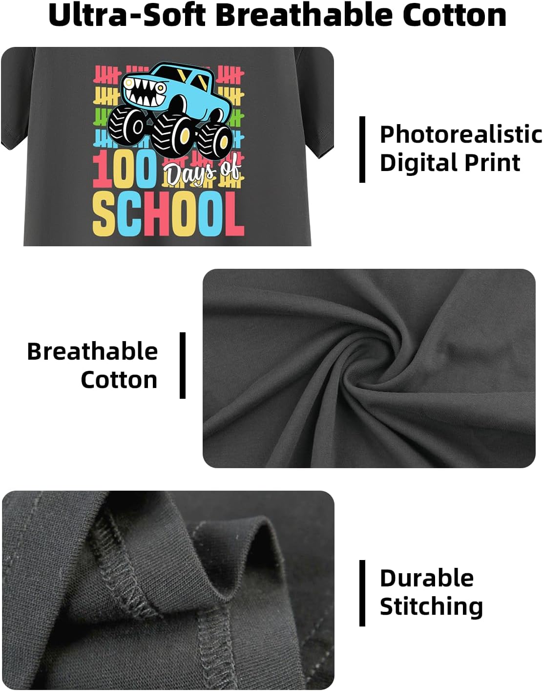 100 Days of School Shirt Kids Boys Girls Happy 100th Day of School Costume T-Shirt Toddler Short Sleeve Tee 2-8T - Image 5