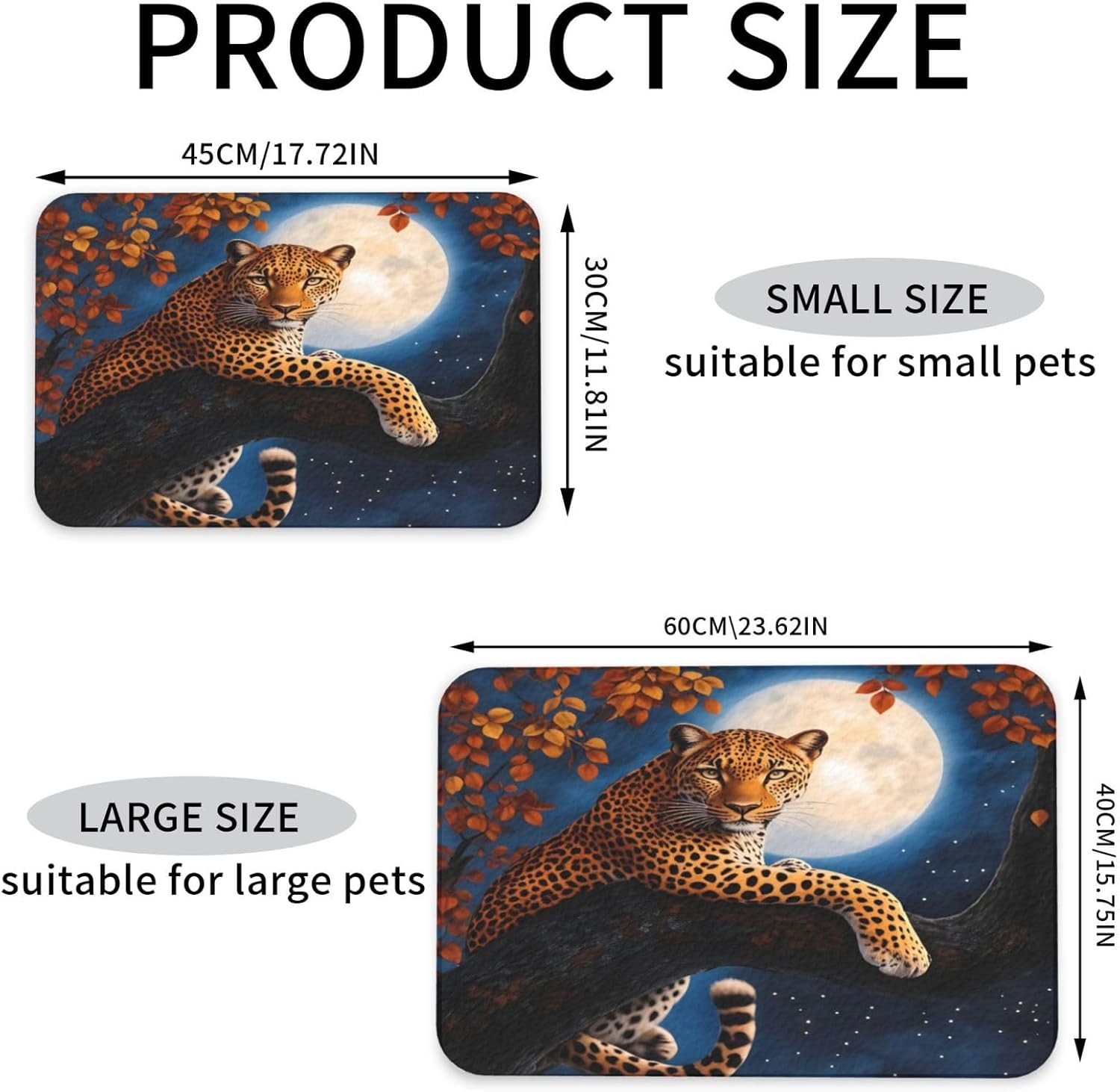 Leopard and Moon Dog Food Mat, Leather Pet Feeding Mat, Cat Mat for Food, Absorbent Pet Placemat for Indoor Outdoor Water Bowl 40x60cm