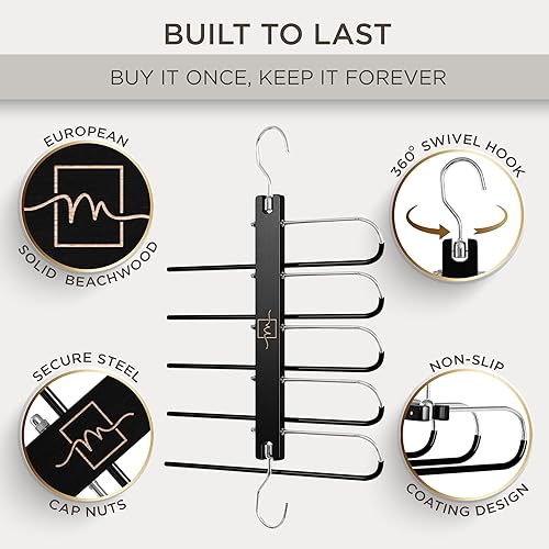 Miniatura 2 de MORALVE Perchas para pantalones que ahorran espacio  Perchas europeas de madera de haya y jeans  Organizador de armario y estante para pantalones