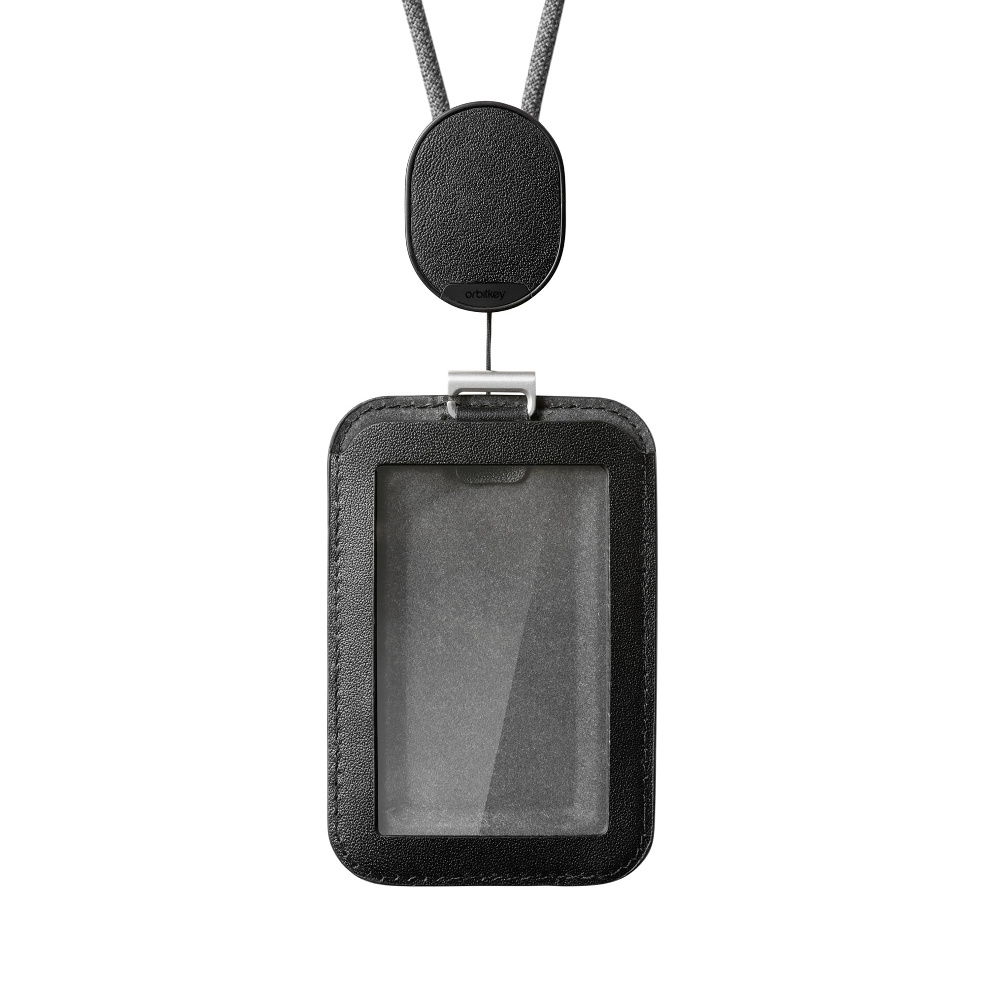 ID Card Holder Pro | Made with LWG-Certified Top Grain Leather and Durable Dyneema Cord | Holds 1 Access Card & 2 RFID Cards | Interchangeable Orientation | (with Lanyard, Black)