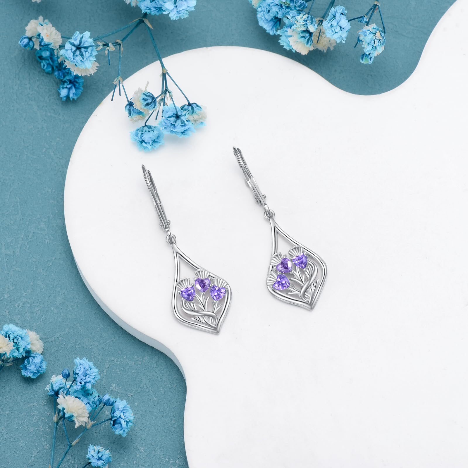VONALA Pendientes colgantes de plata de ley 925 con diseño de flor para mujer, diseño de rosa/loto/cardo escocés/tulipán/lila/piña, joyería de flores para mujeres y niñas, regalos de cumpleaños