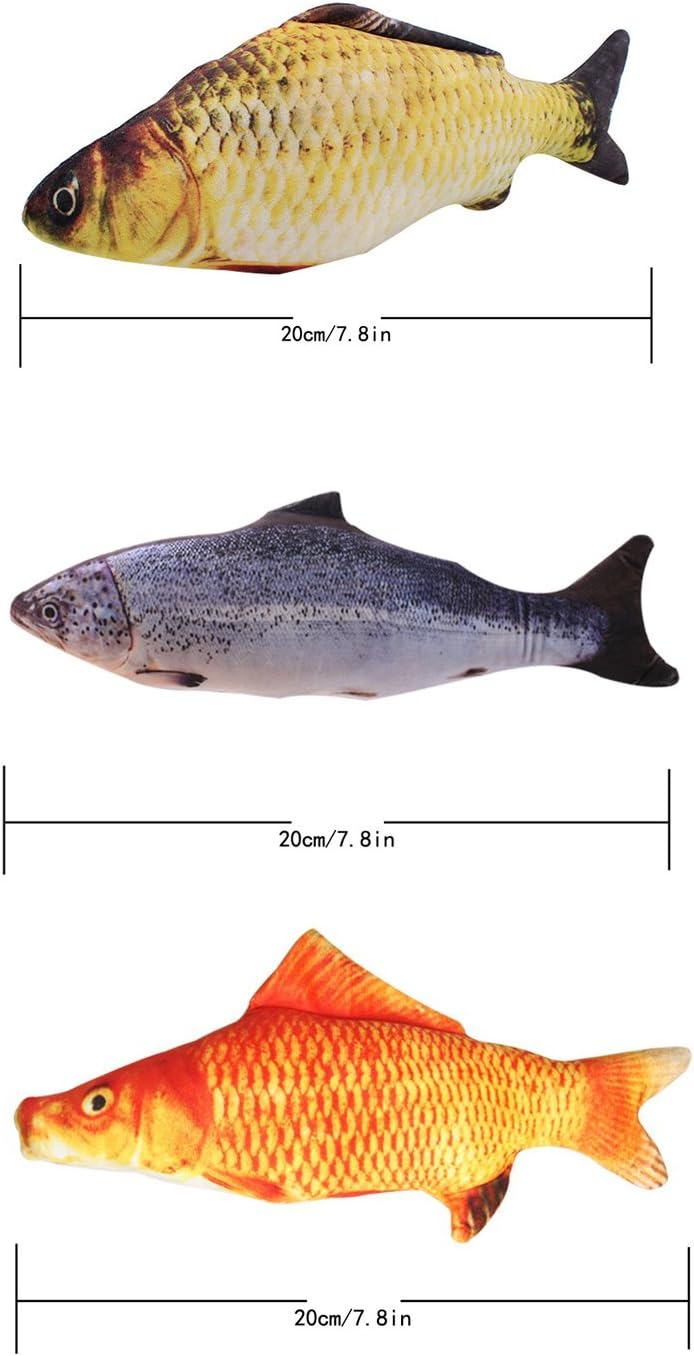 Coolfm Catnip Toys Set Simulation Fish Shape Doll Interactive Pets Pillow Chew Bite Supplies for Cat/Kitty/Kitten Fish Flop Cat Toy Catnip Crinkle Toys 3PCS (CAOY-3PCS)