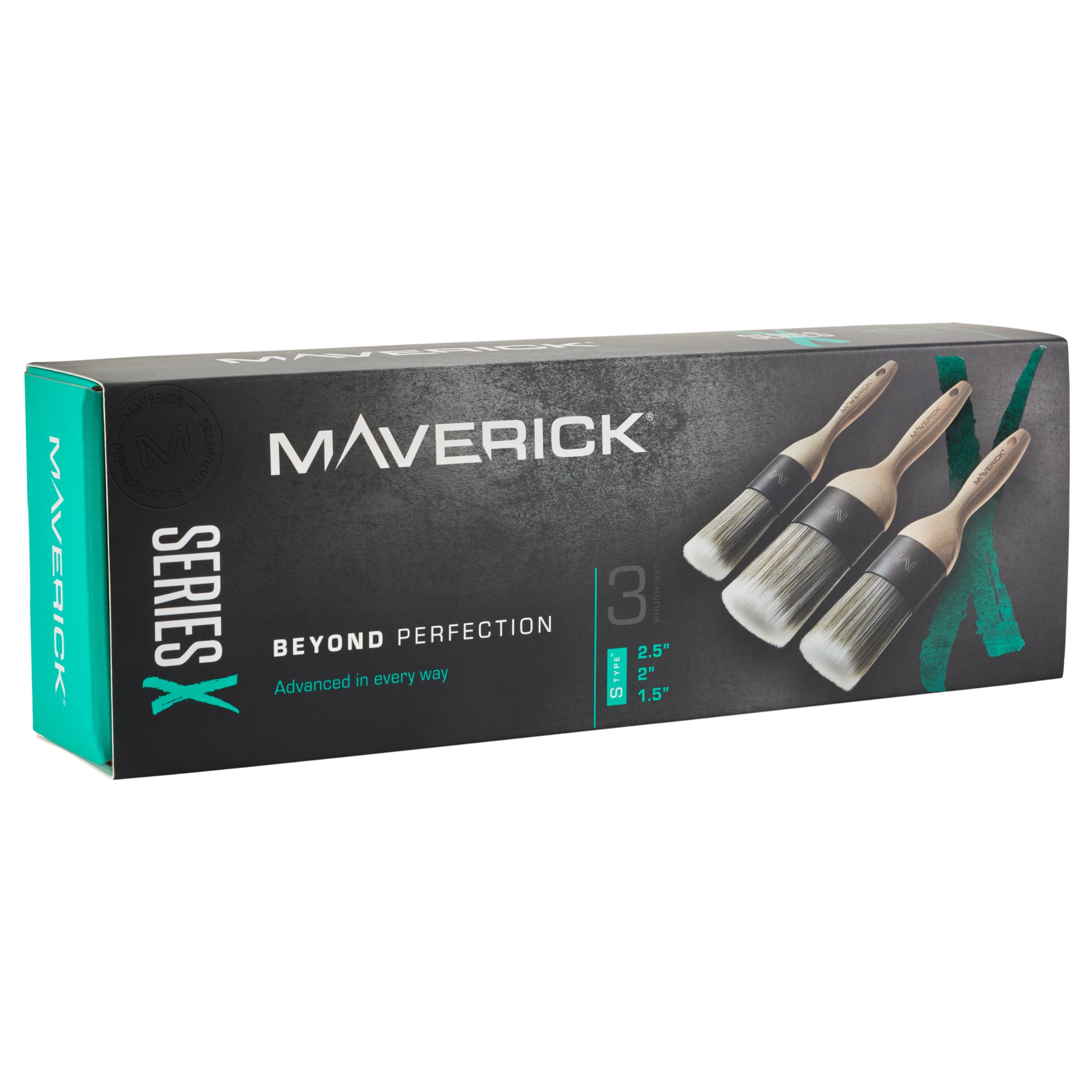 Maverick 190 Series X Malerpinsel, professioneller, gerader Schnitt, ovaler Memex-Kopf mit FSC-Holz, 3-teiliges Set, 3,8 cm, 5,1 cm, 6,3 cm