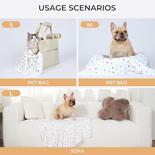 Miniatura 2 de 1 paquete de 3 mantas súper suaves con patrón de puntos para mascotas, manta de franela para perro, cachorro, gato, beige, marrónrosa, talla S