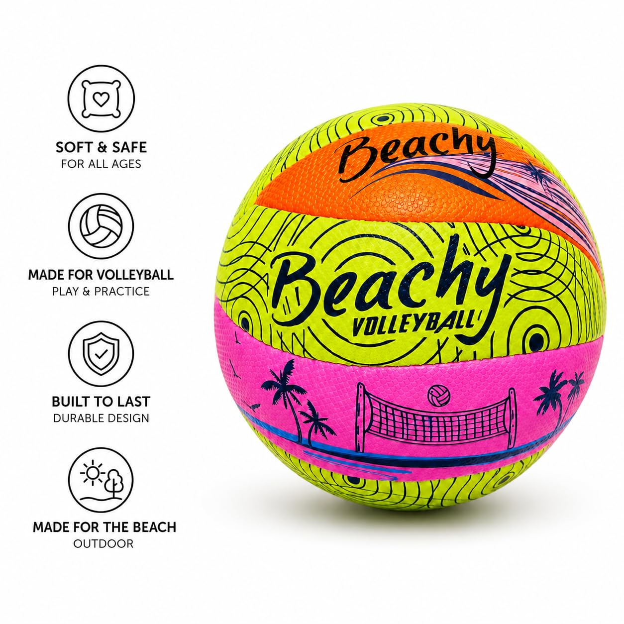 Safe Sport Gear Beachy Volleyball – weicher Griff, offizielle Größe, leichter Strand-Volleyball für drinnen und draußen, Spaß für Kinder und Erwachsene