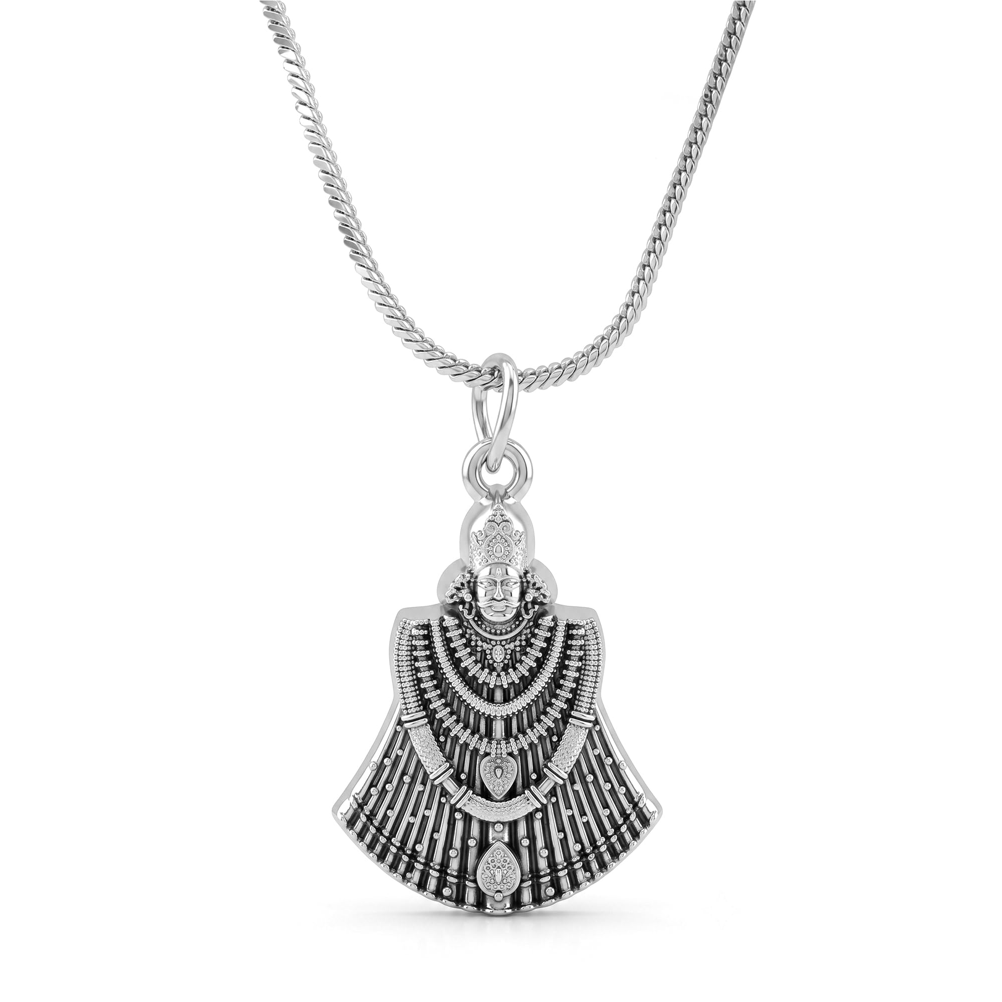 white Plated Khatu Shyam Ji Pendant with Chain for Men and Women - Shri Shyam Baba Locket Necklace - Hindu Spiritual Religious Daily Wear Jewelry Gift(ACPC0264)-image-7