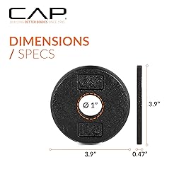 CAP Barbell Cast Iron Standard 1-Inch Weight Plate Set - Barbell Weights for Home Gym, Strength Training, and Weightlifting, 1.25 lb Set of 6, Black