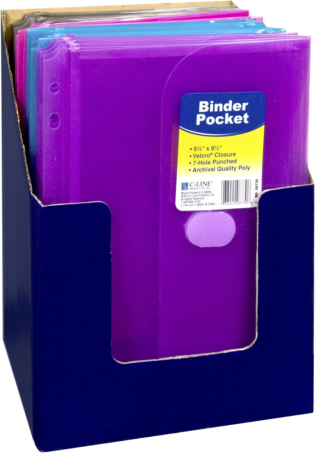 C-Line Super Heavyweight Poly Mini Size Binder Pocket, 5.5 x 8.5 inches, 7-Hole Punched, 1 Pocket, Color May Vary (08730)