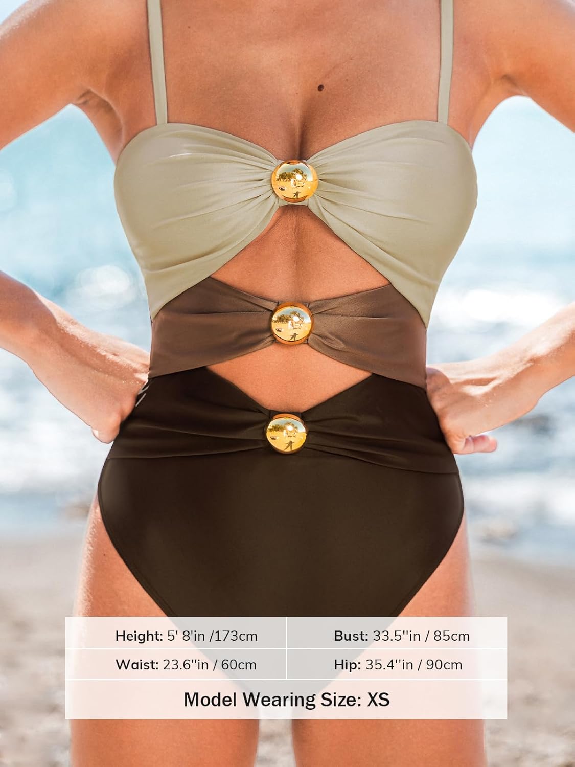 CUPSHE Women's One Piece Swimsuit Sexy Cutout Color Block Bathing Suit Golden O Ring Linked Swimwear Back Hook - Image 5