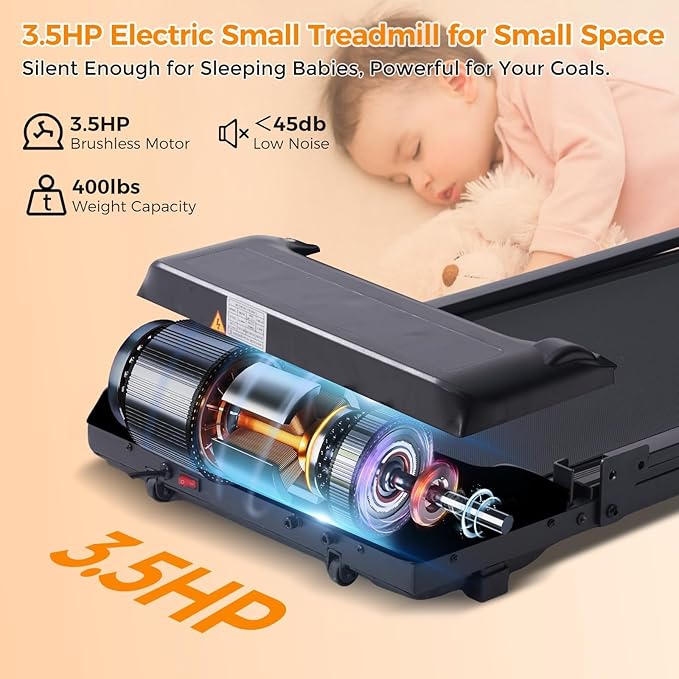 Caminadora Eléctrica Plegable con Barra de Soporte e Inclinación 3.5HP 400 lb Negra miniatura 7