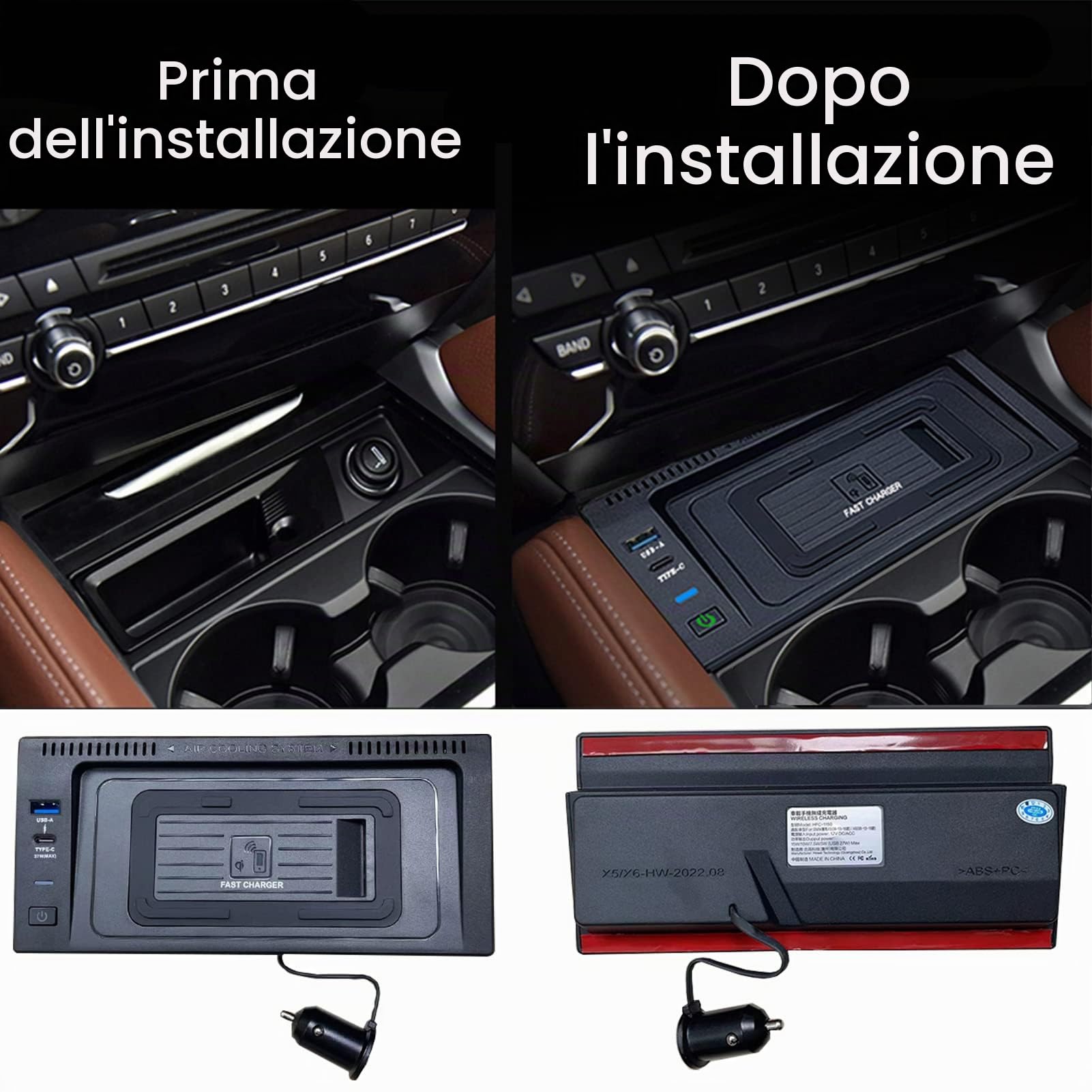 Caricatore Wireless Auto per BMW X5 (2014-2018) F15/E70, X6 (2014-2018) F16/E71 Accessori console centrale, 15W Qi ricarica rapida, con porta USB QC3.0, regalo per i proprietari di BMW