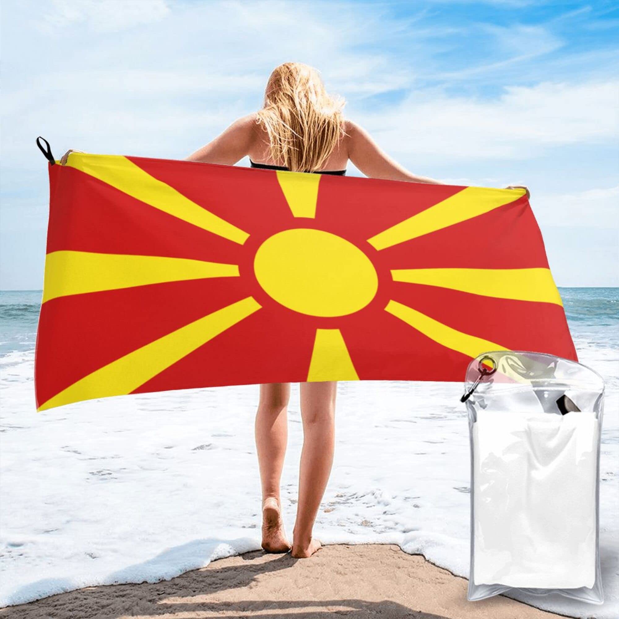 Lsjuee Macedonian Flag Microfiber Beach Towel-Quick Dry Oversized Towels Blanket for Travel Pool Camping