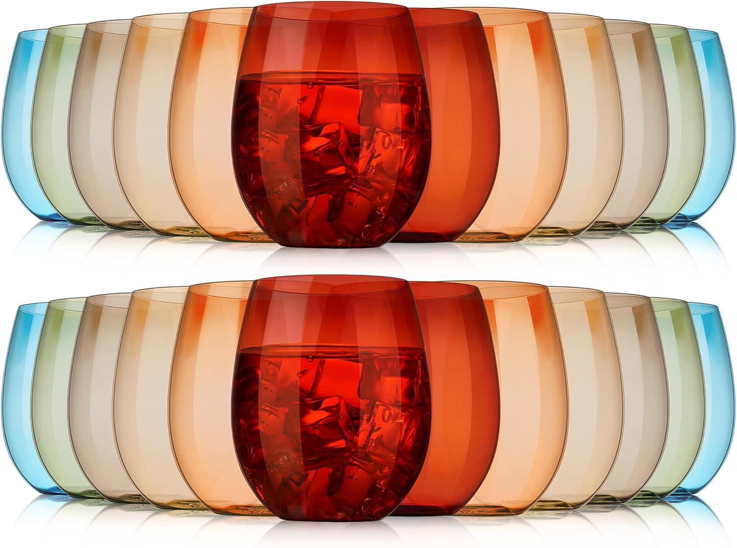 Bokon 24 Pack 12 oz Plastic Stemless Wine Glasses Set