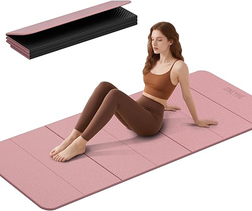 Esterilla de yoga plegable de 75 x 31.5 x 0.24 pulgadas, extra grande, ligera, de elastómero termoplástico, doble antideslizante para pilates,