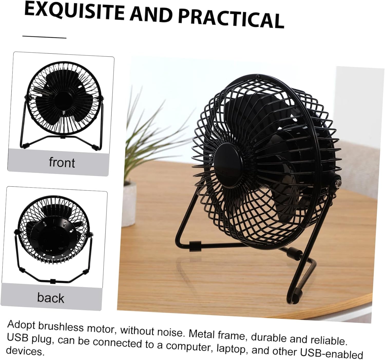 Gatuida Mini Desktop USB Portable LED Fan with Metal Frame Motor Temperature Message Display Quiet Cooling for Office Home Travel