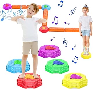 Balance Beams Stepping Stones for Kids,13 Piece Light up & Music Jumping Stepping Stones Non-Slip, Toddler Indoor or Outdoor Play Obstacle Course, Sensory Toys Play for Active Kids Ages 3+