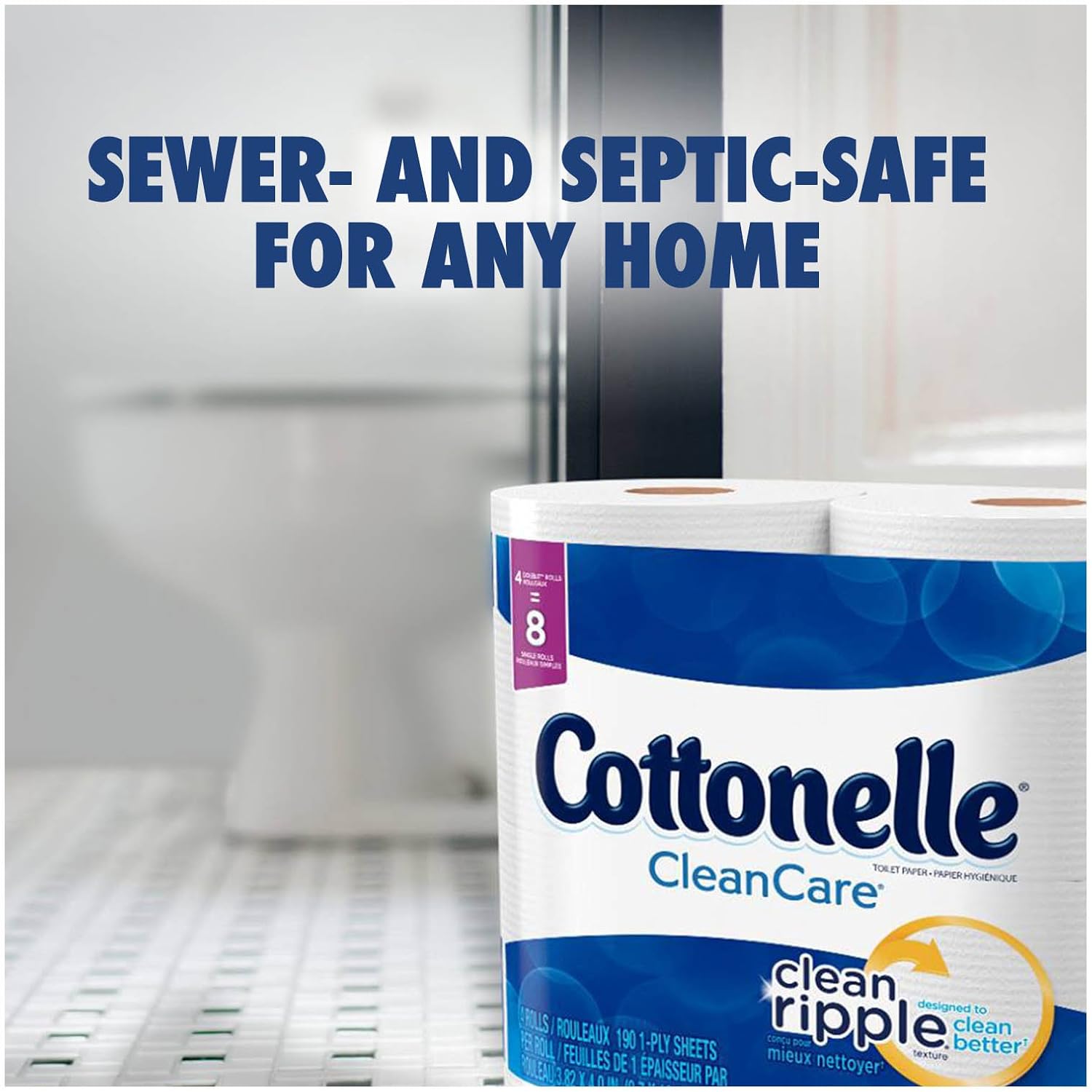Cottonelle Clean Care, 24 Double Rolls, Ultra Soft Toilet Paper Rolls with Clean Ripple Texture, Sewer and Septic Safe