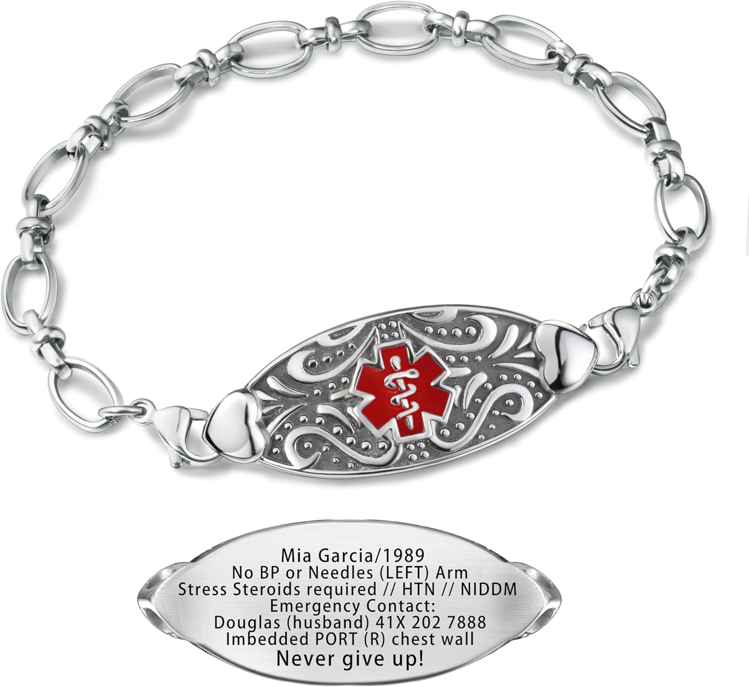 Customized Medical Alert Bracelets for Women with Engraving,Personalized Womens Medic ID Bracelet Life Alert Emergency Identification Jewelry