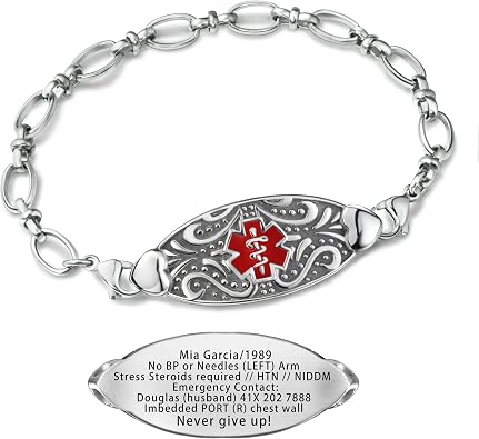 Customized Medical Alert Bracelets for Women with Engraving,Personalized Womens Medic ID Bracelet Life Alert Emergency Identification Jewelry