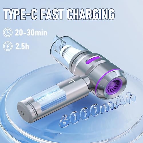 Miniatura 4 de Mini aspiradora, 4 en 1 21000 PA sin escobillas para coche y 210000 rpm, soplador de aire de batería de 9000 mAh, aspiradora de mano inalámbrica