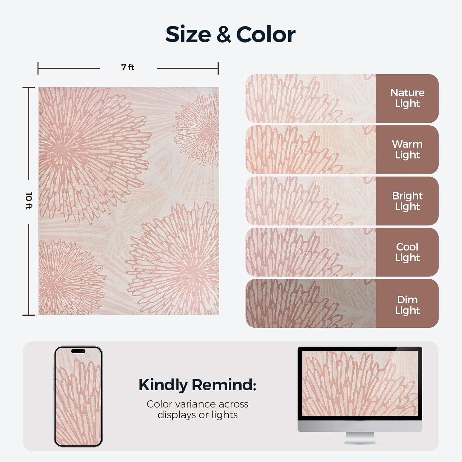 witshock pink rugs 7x10 for bedroom girls,floral modern distress print pattern carpet for living room dining room,stain resistant anti slip backing rugs for kids room nursery playroom,light pink 7' x 10' (rectangular) light pink