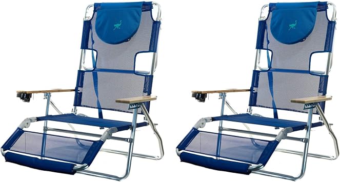 Ostrich 3N1 Lightweight Aluminum Frame 5 Position Reclining Beach Chair 2 Pack