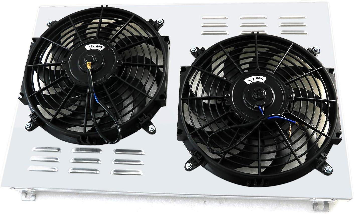 ECMRAD Aluminum Radiator Shroud+2x12'' Fans, Exhaust Fan Design, Auto Part, Fan Shroud, Black, 12 Inches, Compatible with 1978-1987 Chevy Monte Carlo, Oldsmobile Cutlass, Pontiac Grand Prix 5.0L 5.7L