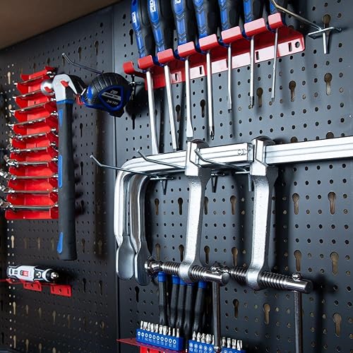 Miniatura 3 de Prostormer Banco de trabajo resistente de 47.25 pulgadas con tablero de clavijas, ganchos y cajones, mesa de trabajo de garaje resistente para