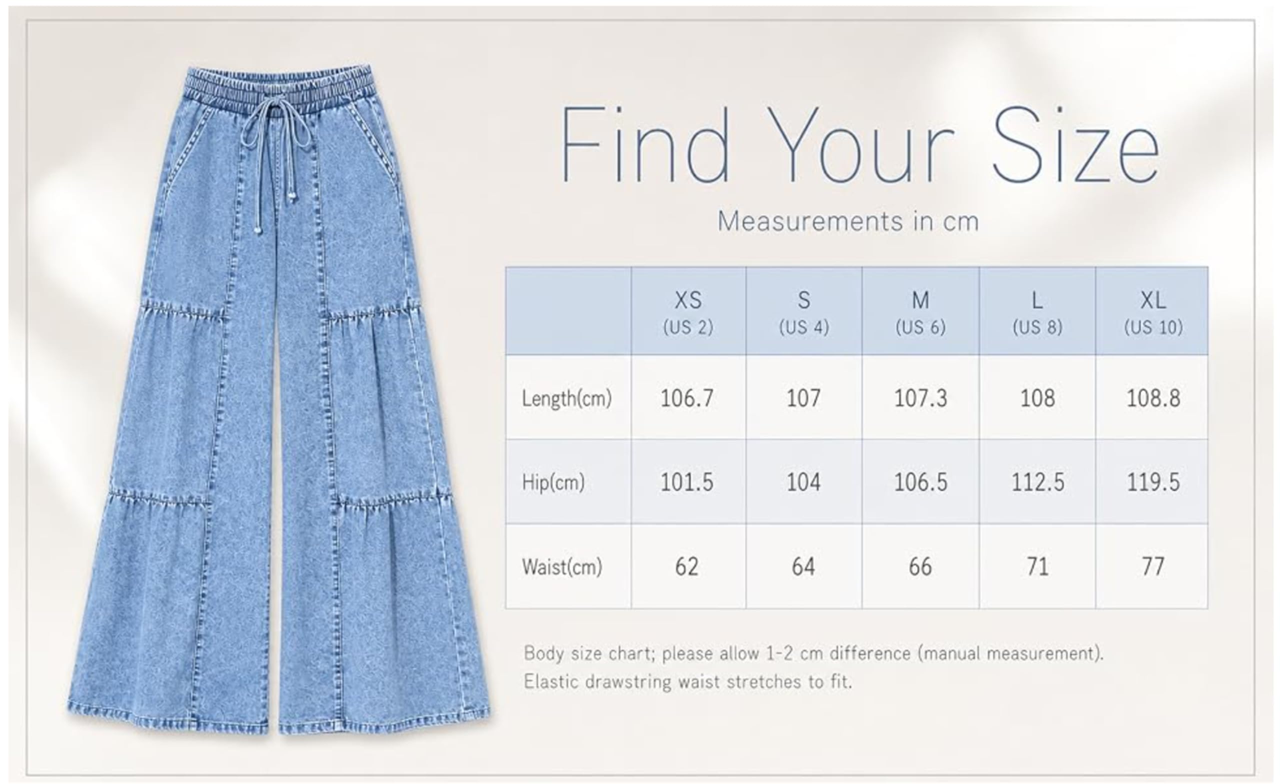 Pantalon Palazzo Femme Jambe Large Jean Flowy en Denim à Volants à Niveaux Taille Haute avec Cordon Poches