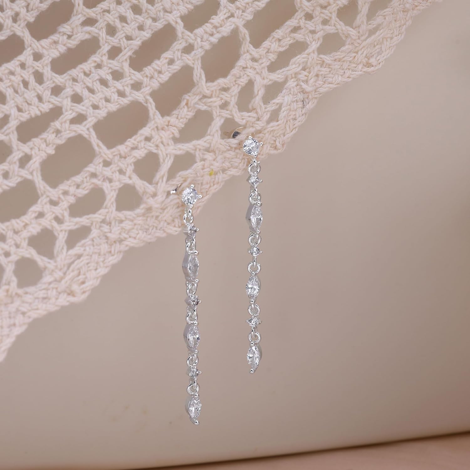 Silver Earrings for Women,Dainty Dangle Earrings Silver Plated Drop Earrings for Women Trendy Hypoallergenic CZ Stud Earrings Wedding Pearl Earrings Dangling Cute Small Hoop Earrings Jewelry - Image 6