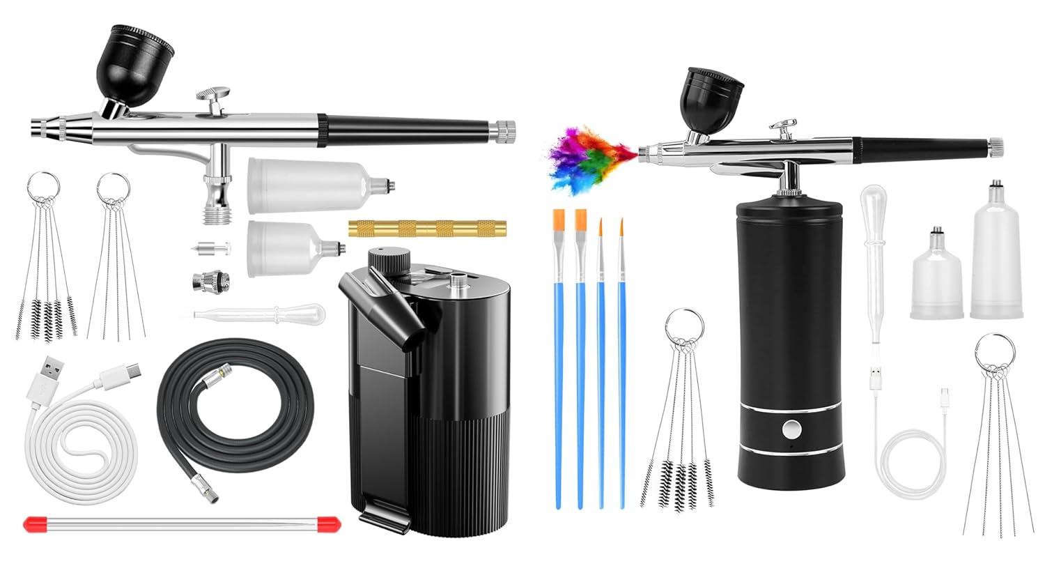 Airbrush Kit with Air Compressor 50 PSI High Pressure + Cordless Rechargeable Airbrush