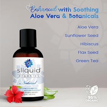 Sliquid Organics Natural, Aloe Vera Lube, Water-Soluble Personal Lubricant Infused with Hibiscus & Green Tea, 4.2 Oz