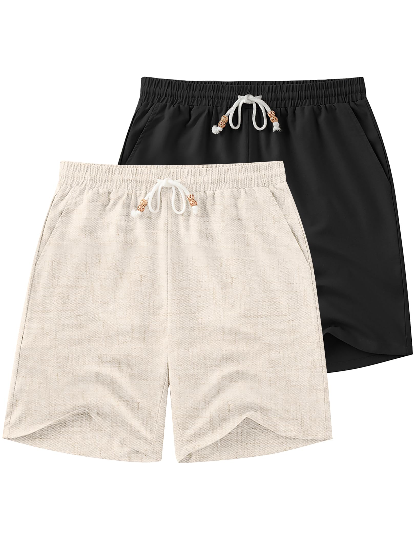 COOFANDY Mens Linen Shorts Casual Drawstring Elastic Waist Lightweight Summer Vacation Beach Shorts