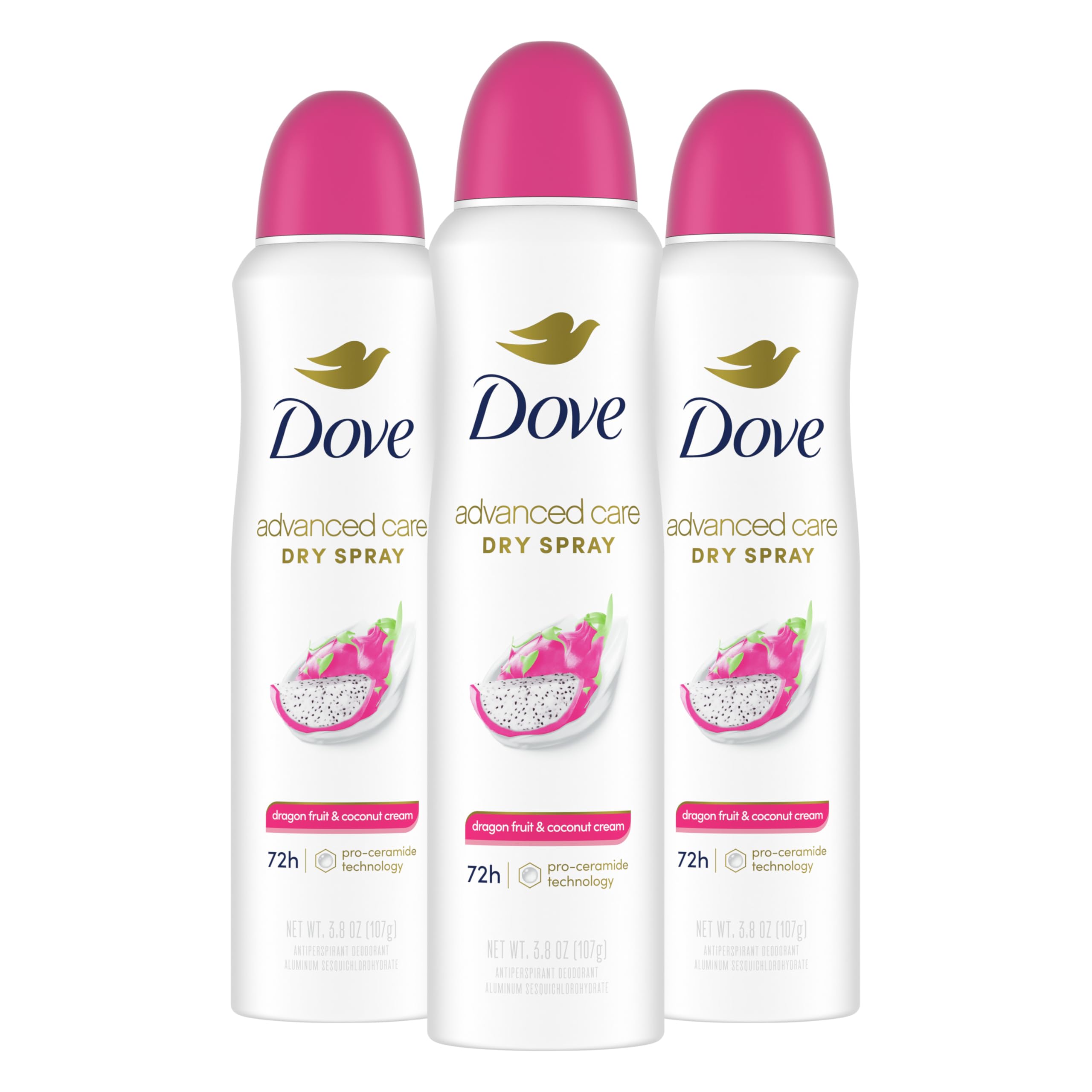 DoveAdvanced Care Antiperspirant Deodorant Spray for Women 3 Pack Dragon Fruit & Coconut Cream 72 hour sweat and odor protection 3.8oz