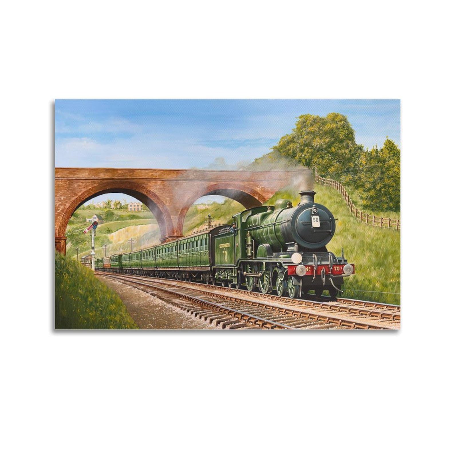 ZSZWHJ Vintage Transport Art Poster Green Train Poster Decorative Painting Canvas Wall Posters And Art Picture Print Modern Family Bedroom Decor Posters 20x30inch(50x75cm)