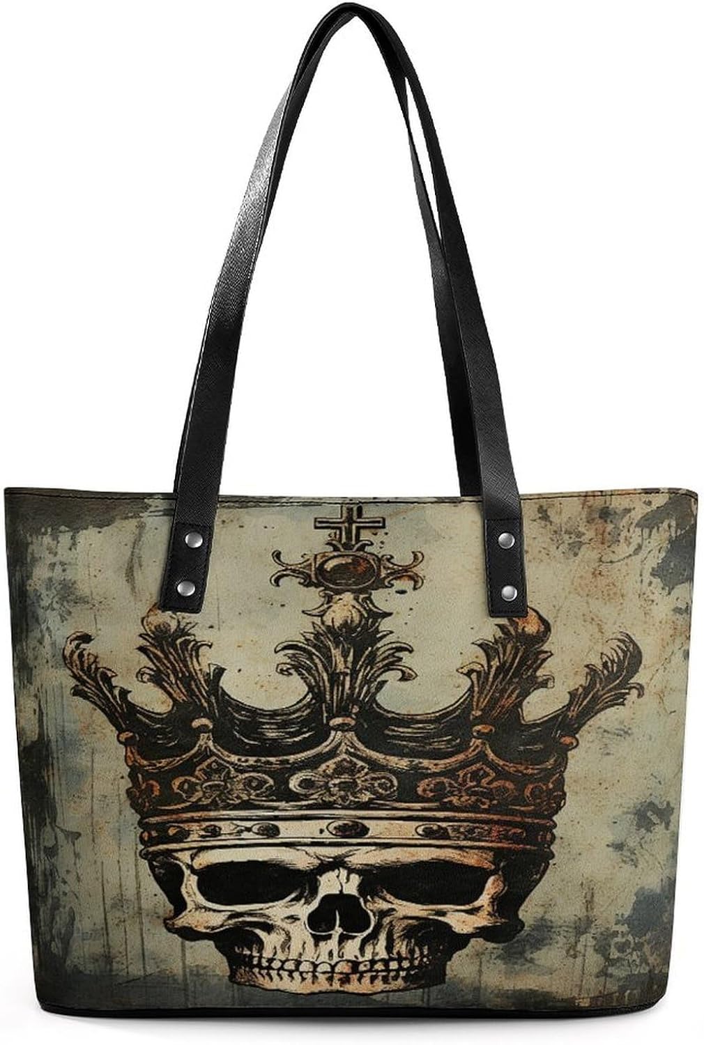 Elegant Skull Crown Tote Bag with Reinforced Bottom & Handles,Gym Bag Durable And Tip-proof,Weekender Bag to Top Zipper Closure,Daily Essentials