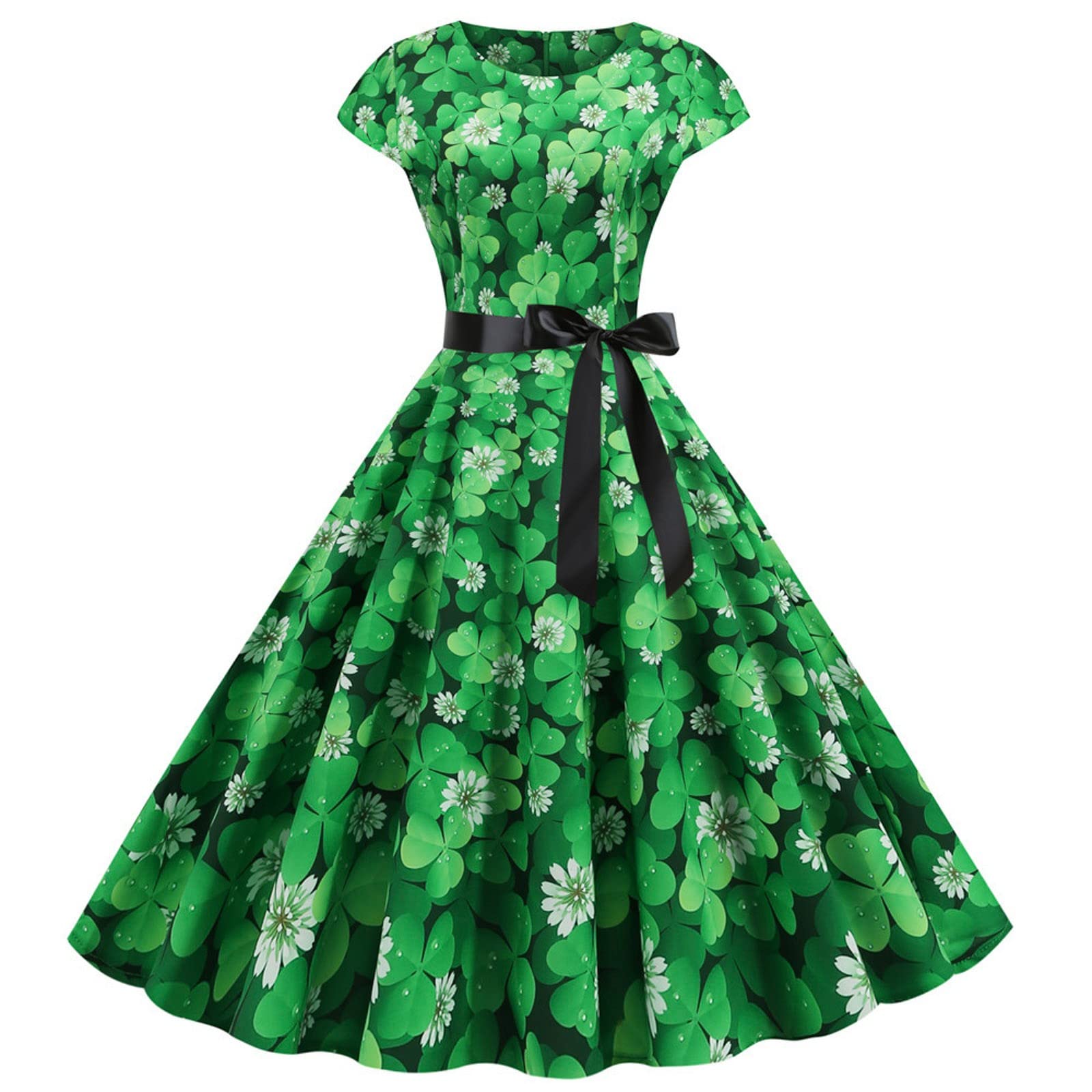 Womens St Patricks Day Fancy Dress Leprechaun Costumes Ireland Irish Lucky Shamrock Dress Saint Patricks Day Green Irish Outfits Gown CocktailGreen Sleeveless Paddy'sFancy Dres Party (H2-C, L)