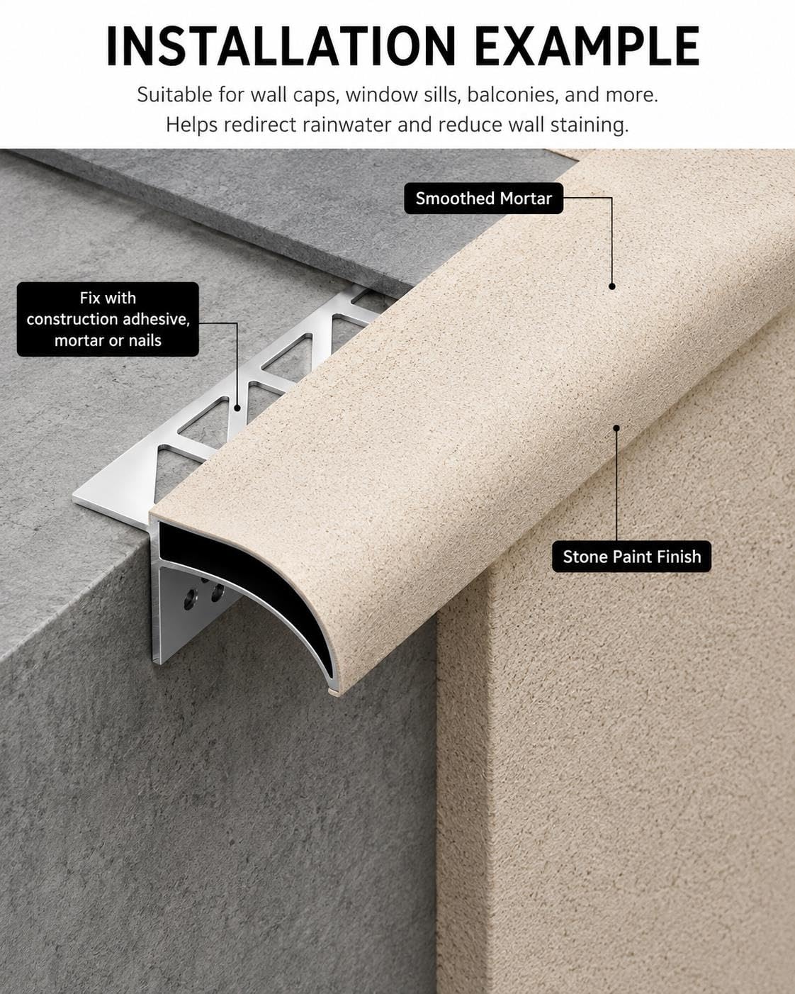 Perfil Goterón Aluminio 120cm, Desviador Agua Exterior para Azulejos