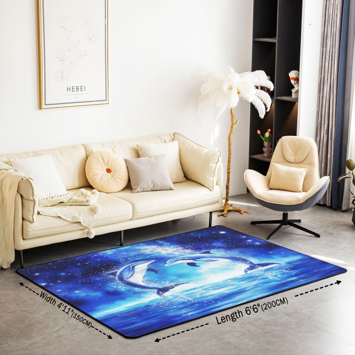 Feelyou Dolphin Area Rug 3x5 Polyester Ocean Sealife Living Room Rugs for Bedroom Under Marine Life Decor Carpet Sea Animal Indoor Floor Mat Dolphin Lover Gift Soft Non-Slip